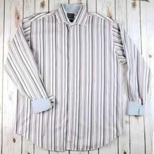 Thomas Dean Mens Dress Shirt XL Multicolor Stripe